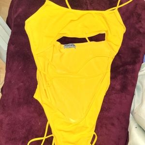 Yellow 1 piece cutout bathing suit